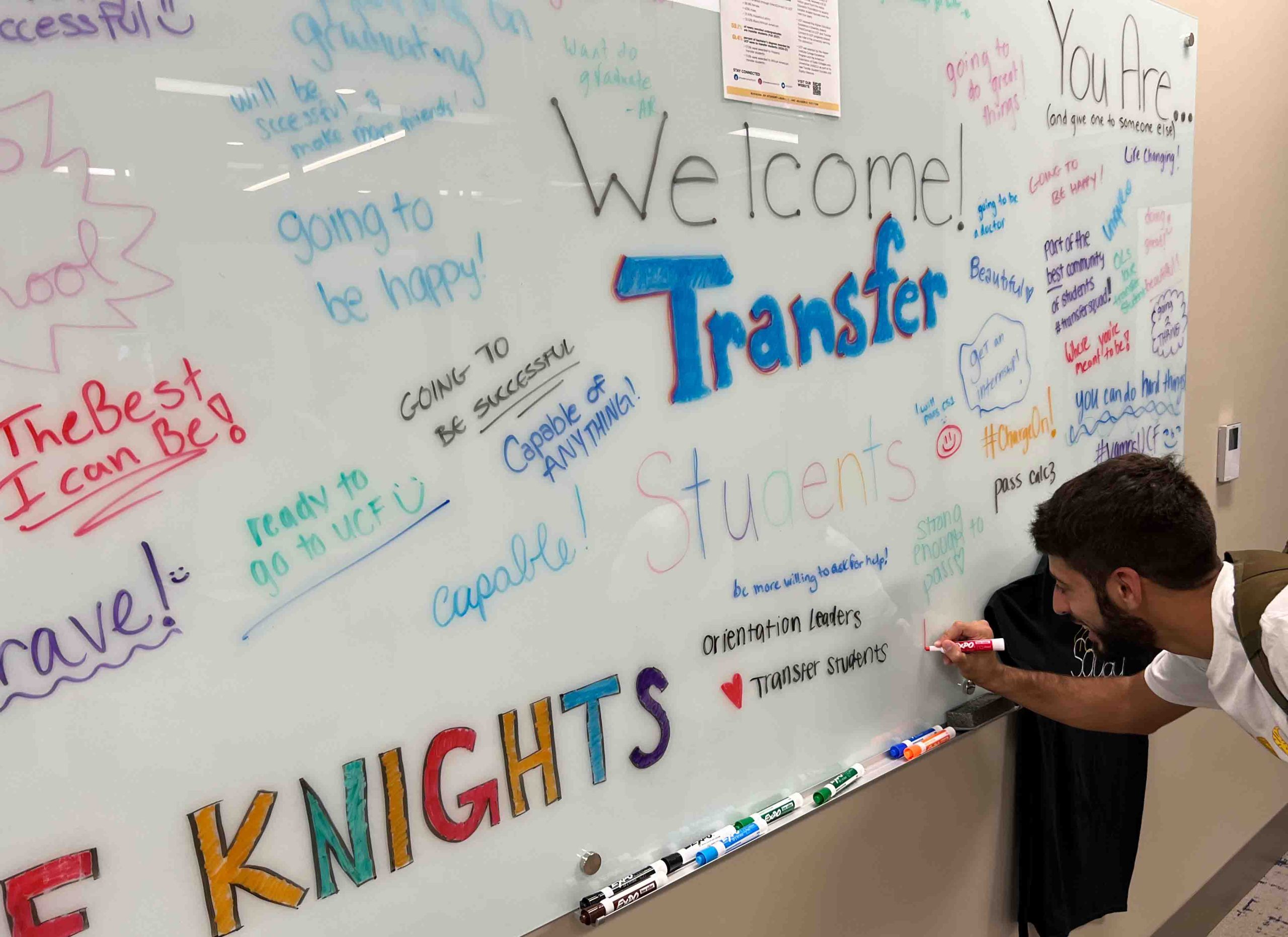 Transfer Center Whiteboard with positive messages